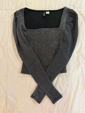 H&M Black Metallic Sparkle Square-Neck Top